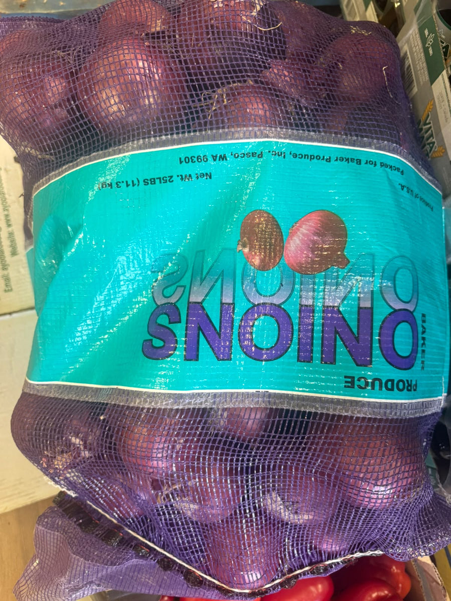 25lb red onions mesh bag